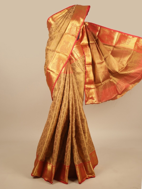 

Pothys Gold-Toned & Red Paisley Zari Jute Silk Saree