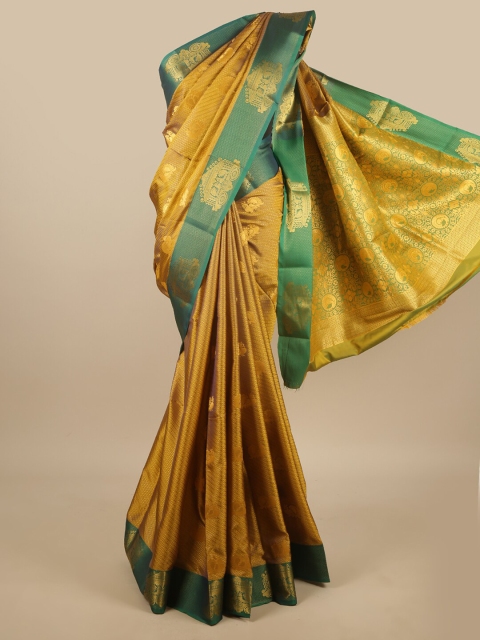 

Pothys Green & Gold-Toned Ethnic Motifs Zari Jute Silk Saree