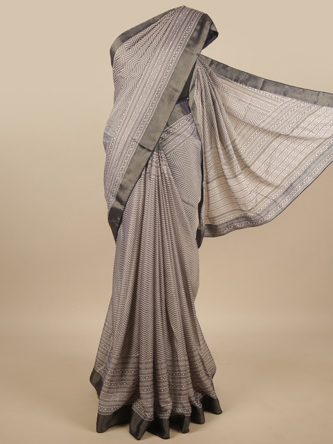 

Pothys Grey & White Poly Chiffon Saree