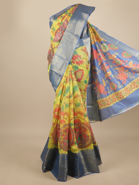 

Pothys Yellow & Blue Kalamkari Printed Zari Saree
