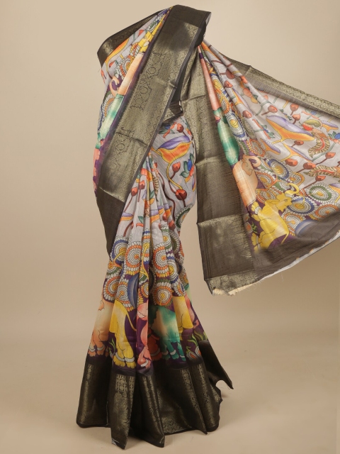 

Pothys Grey & Orange Floral Zari Saree