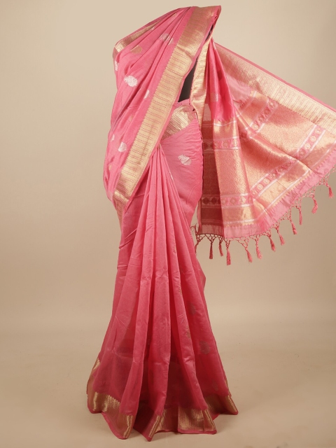 

Pothys Pink & Gold-Toned Ethnic Motifs Zari Jute Silk Saree