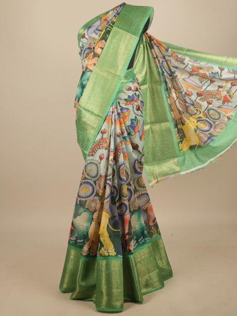 

Pothys Blue & Green Kalamkari Saree