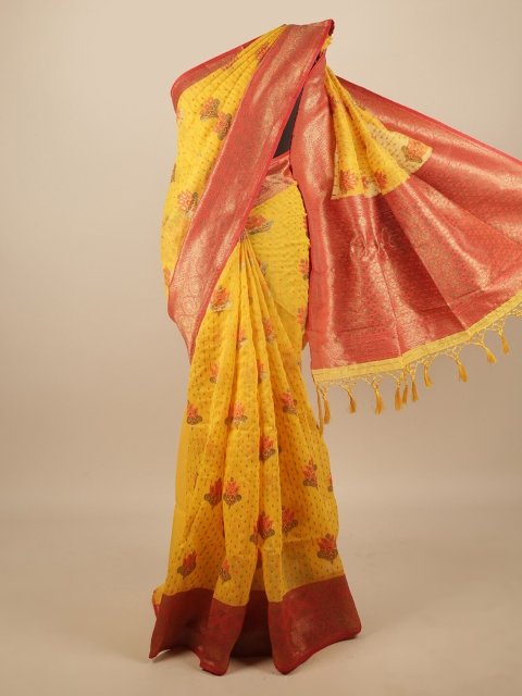 

Pothys Yellow & Red Woven Design Jute Silk Saree