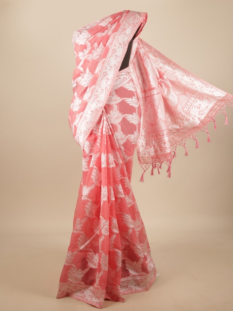 

Pothys Pink & White Floral Jute Silk Saree