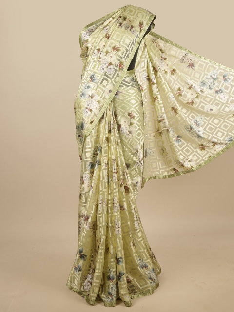 

Pothys Green & Brown Floral Beads and Stones Saree