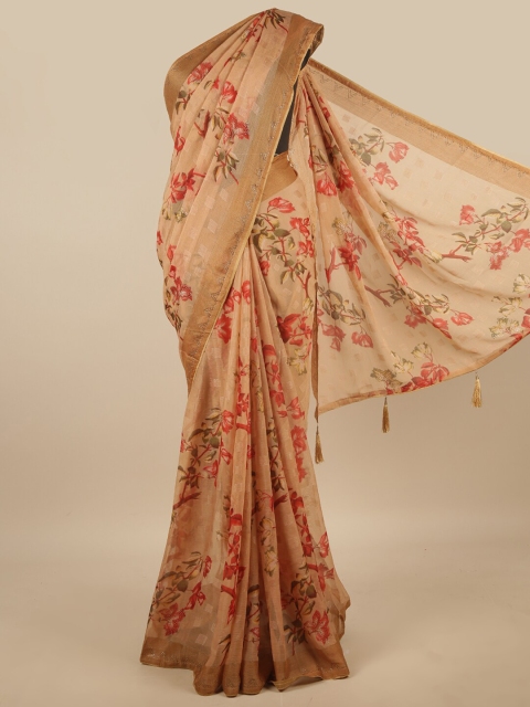 

Pothys Brown & Red Floral Beads and Stones Saree