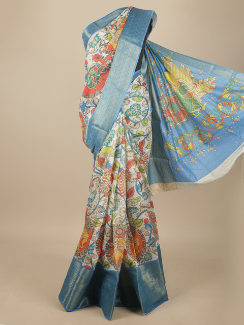 

Pothys White & Blue Floral Printed Cotton Blend Saree