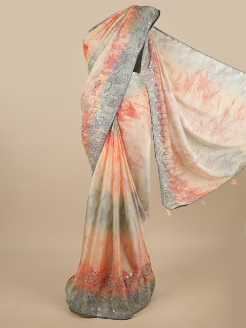 

Pothys Orange & Grey Mirror Work Saree
