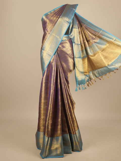

Pothys Gold-Toned & Blue Ethnic Motifs Zari Jute Silk Saree