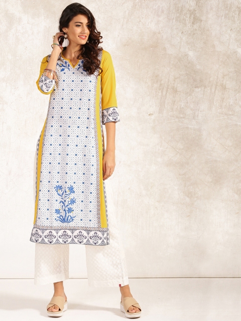 

Anouk Women Yellow & Blue Printed Straight Kurta