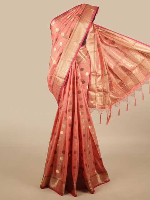 

Pothys Pink & Gold-Toned Zari Jute Silk Saree