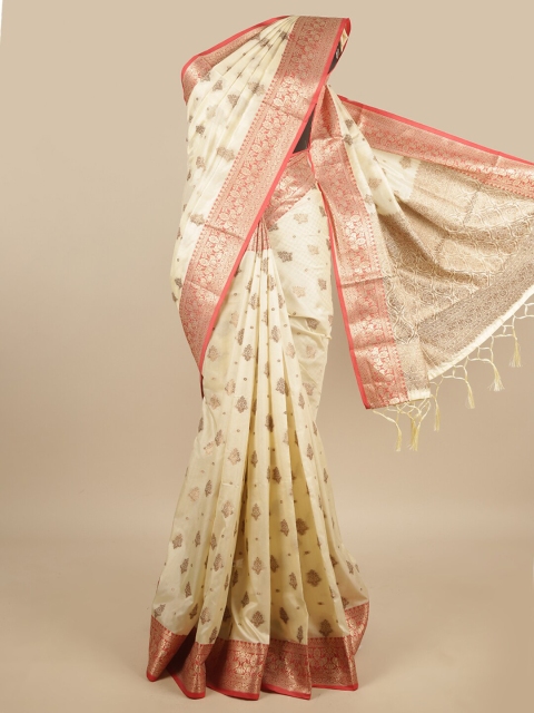 

Pothys Cream-Coloured & Red Woven Design Zari Jute Silk Saree
