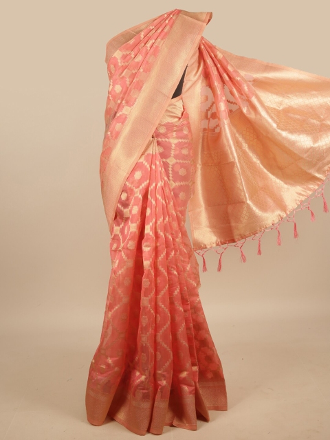 

Pothys Pink & Gold-Toned Woven Design Zari Jute Silk Saree