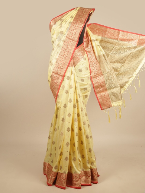 

Pothys Yellow & Red Ethnic Motifs Jute Silk Saree
