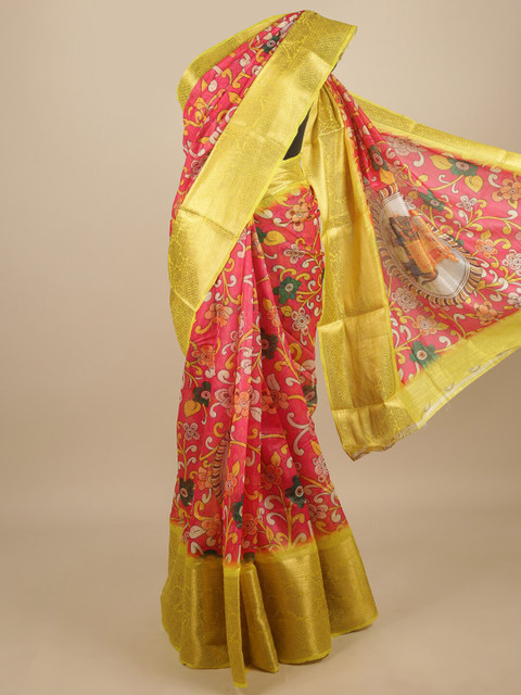 

Pothys Pink & Yellow Kalamkari Zari Saree