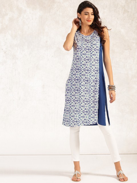 

Anouk Women Blue Printed Straight Kurta