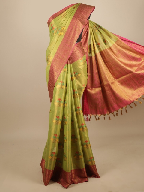 

Pothys Green & Pink Floral Zari Jute Silk Saree