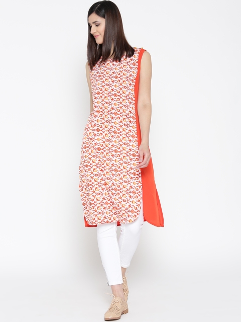 

Anouk Women Orange & White Printed Straight Kurta