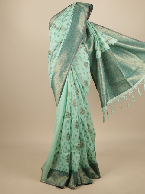 

Pothys Sea Green & Gold-Toned Ethnic Motifs Zari Jute Silk Saree