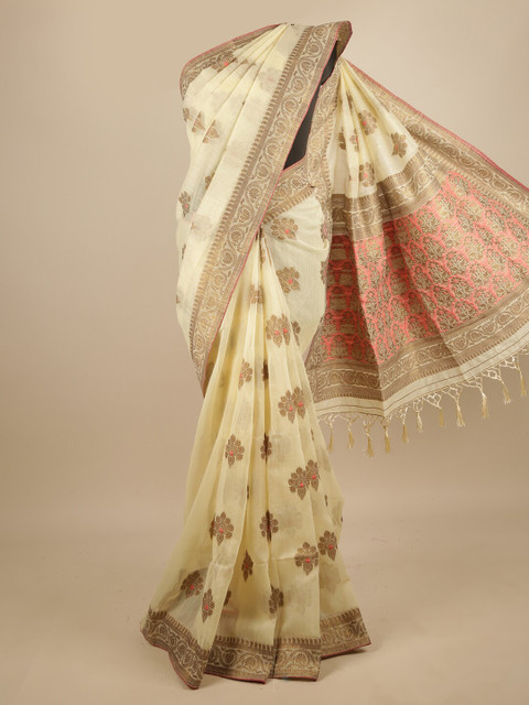 

Pothys Cream-Coloured Woven Design Jute Silk Saree