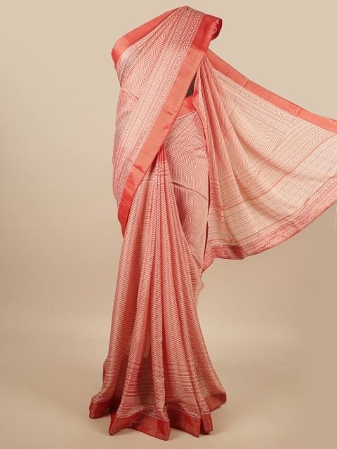 

Pothys Red & White Poly Chiffon Saree