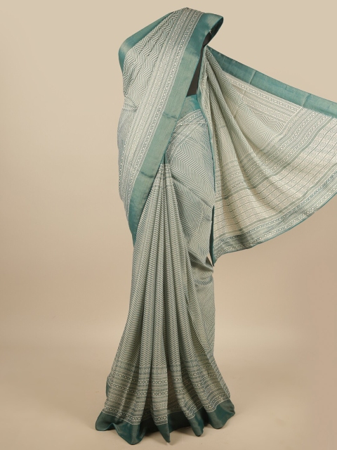

Pothys Green & White Poly Chiffon Saree