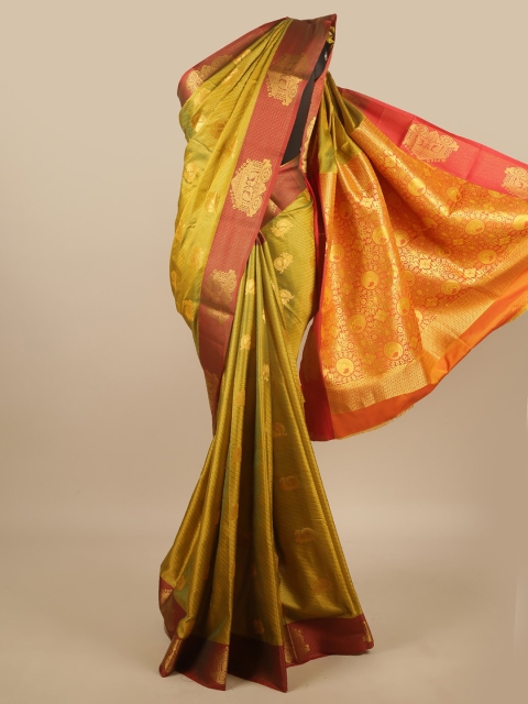 

Pothys Green & Red Ethnic Motifs Jute Silk Saree