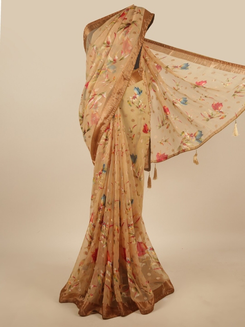 

Pothys Beige & Red Floral Beads and Stones Saree