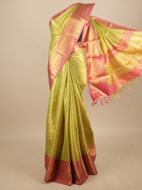 

Pothys Green & Pink Ethnic Motifs Zari Jute Silk Saree