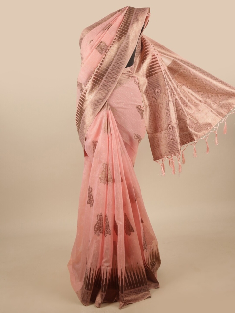 

Pothys Pink & Gold-Toned Ethnic Motifs Zari Jute Silk Saree