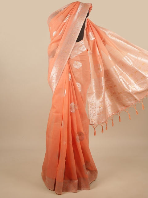 

Pothys Peach-Coloured & Gold-Toned Ethnic Motifs Zari Jute Silk Saree