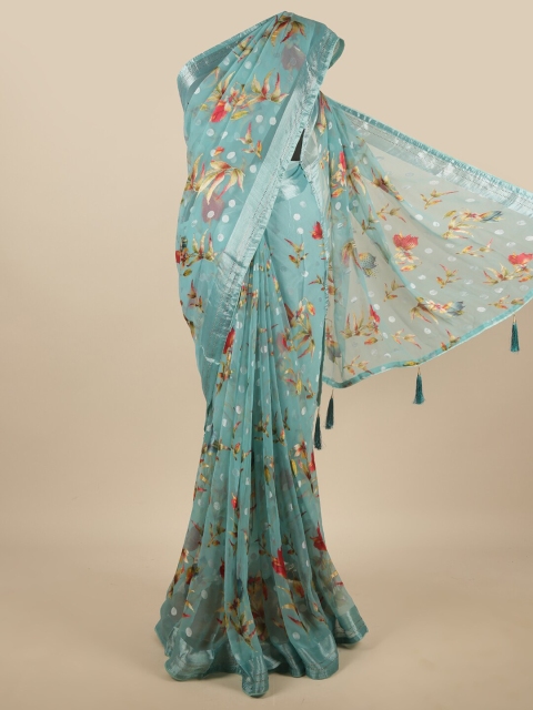 

Pothys Blue & Red Floral Printed Zari Saree
