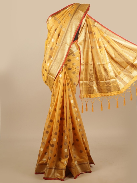 

Pothys Yellow & Gold-Toned Zari Jute Silk Saree