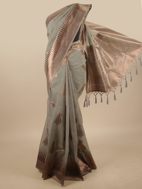 

Pothys Grey & Copper-Toned Ethnic Motifs Zari Jute Silk Saree