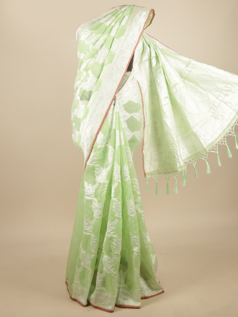 

Pothys Green & White Ethnic Motifs Jute Silk Saree