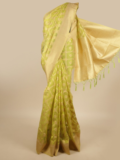 

Pothys Green & Gold-Toned Ethnic Motifs Zari Jute Silk Saree