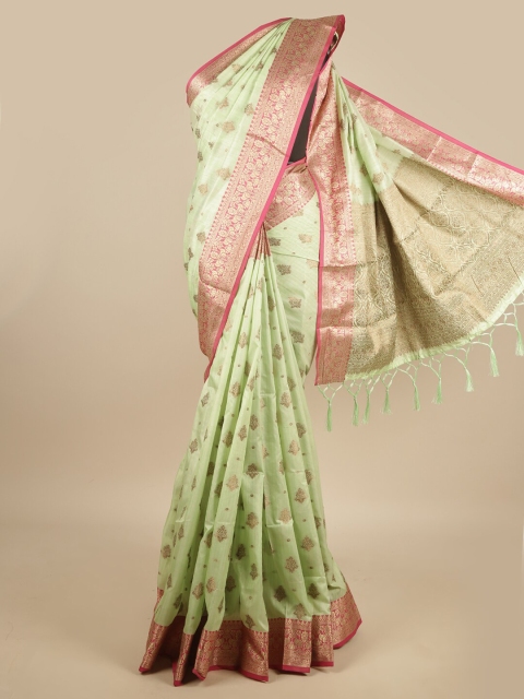 

Pothys Green & Magenta Ethnic Motifs Zari Jute Silk Saree