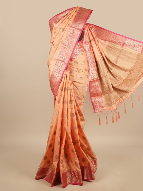 

Pothys Peach-Coloured & Magenta Ethnic Motifs Zari Jute Silk Saree