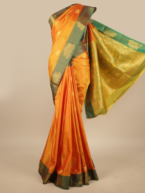 

Pothys Orange & Green Ethnic Motifs Zari Jute Silk Saree