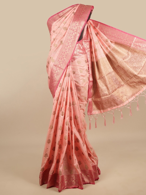 

Pothys Pink & Gold-Toned Ethnic Motifs Zari Jute Silk Saree