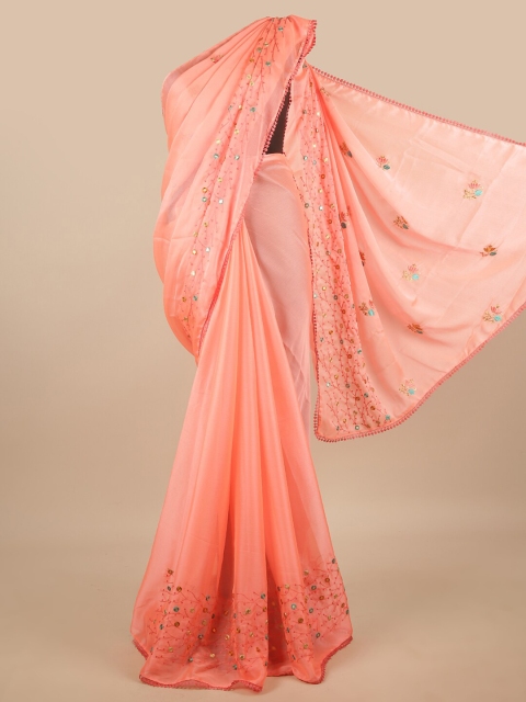 

Pothys Peach-Coloured & Blue Embroidered Saree