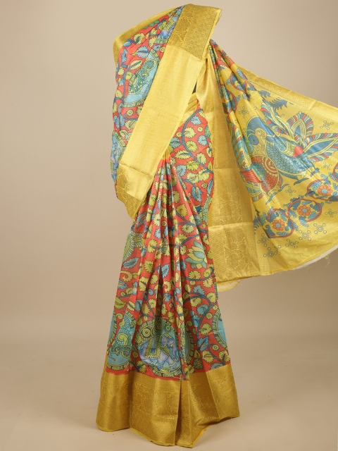 

Pothys Blue & Yellow Kalamkari Zari Saree