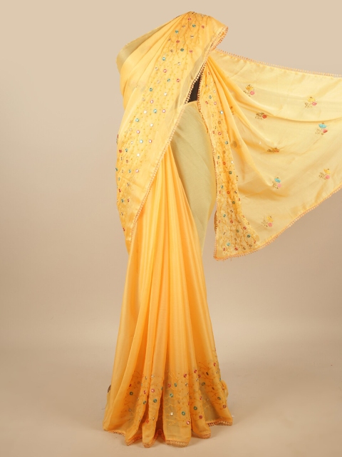 

Pothys Yellow & Green Embroidered Saree