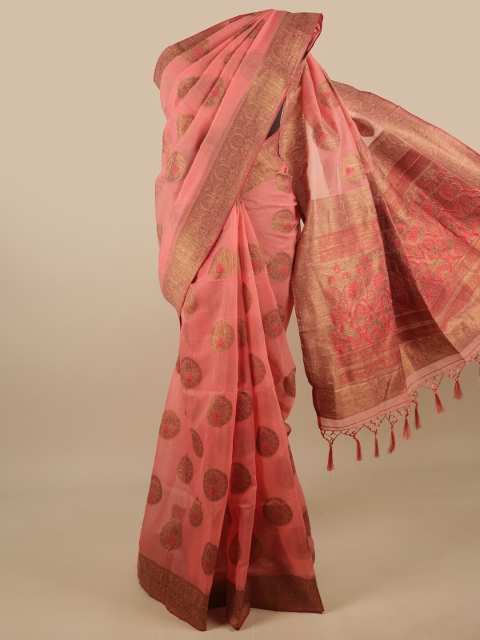 

Pothys Pink & Gold-Toned Ethnic Motifs Zari Jute Silk Saree