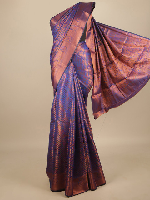 

Pothys Blue & Copper-Toned Ethnic Motifs Zari Jute Silk Saree
