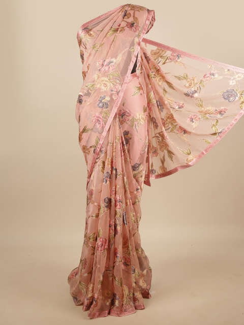 

Pothys Pink Printed Poly Chiffon Saree