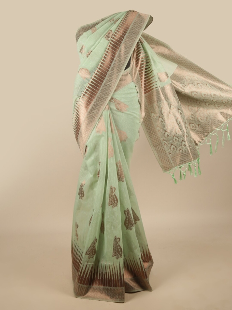 

Pothys Green & Copper-Toned Ethnic Motifs Zari Jute Silk Saree