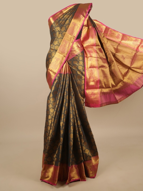 

Pothys Green & Gold-Toned Floral Zari Jute Silk Saree