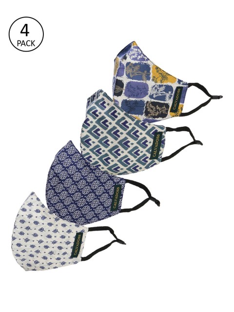 

Calvadoss Women Pack Of 4 Printed 3-Ply Reusable Cotton Cloth Masks, Blue